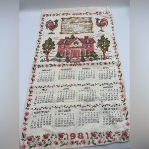 Vintage 80s Cloth Cotton Linen Tea Towel Calendar 1981 Kitchen Prayer Country